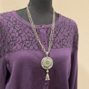 NWOT “Grandmother’s Buttons”  Silver, Purple and Green Button Pendant Necklace